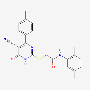 molecular formula C22H20N4O2S B11365044 2-{[5-Cyano-4-(4-methylphenyl)-6-oxo-1,6-dihydropyrimidin-2-YL]sulfanyl}-N-(2,5-dimethylphenyl)acetamide 