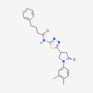 molecular formula C24H26N4O2S B11365046 N-{5-[1-(3,4-dimethylphenyl)-5-oxopyrrolidin-3-yl]-1,3,4-thiadiazol-2-yl}-4-phenylbutanamide 