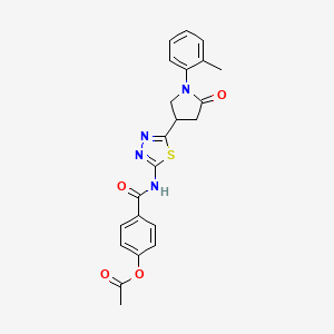 molecular formula C22H20N4O4S B11365101 4-({5-[1-(2-Methylphenyl)-5-oxopyrrolidin-3-yl]-1,3,4-thiadiazol-2-yl}carbamoyl)phenyl acetate 