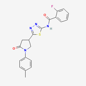 molecular formula C20H17FN4O2S B11365322 2-fluoro-N-{5-[1-(4-methylphenyl)-5-oxopyrrolidin-3-yl]-1,3,4-thiadiazol-2-yl}benzamide 