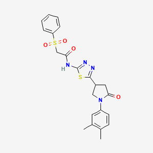 molecular formula C22H22N4O4S2 B11365348 N-{5-[1-(3,4-dimethylphenyl)-5-oxopyrrolidin-3-yl]-1,3,4-thiadiazol-2-yl}-2-(phenylsulfonyl)acetamide 