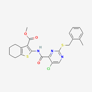 molecular formula C23H22ClN3O3S2 B11365451 Methyl 2-[({5-chloro-2-[(2-methylbenzyl)sulfanyl]pyrimidin-4-yl}carbonyl)amino]-4,5,6,7-tetrahydro-1-benzothiophene-3-carboxylate 