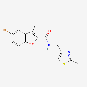 molecular formula C15H13BrN2O2S B11365458 5-bromo-3-methyl-N-[(2-methyl-1,3-thiazol-4-yl)methyl]-1-benzofuran-2-carboxamide 