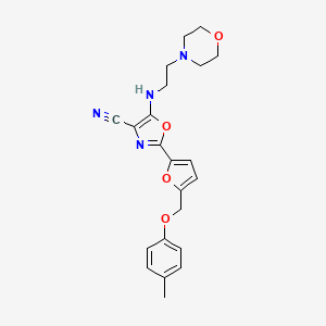 2-{5-[(4-Methylphenoxy)methyl]furan-2-yl}-5-{[2-(morpholin-4-yl)ethyl]amino}-1,3-oxazole-4-carbonitrile