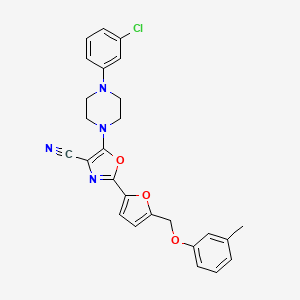 molecular formula C26H23ClN4O3 B11365585 5-[4-(3-Chlorophenyl)piperazin-1-yl]-2-{5-[(3-methylphenoxy)methyl]furan-2-yl}-1,3-oxazole-4-carbonitrile 