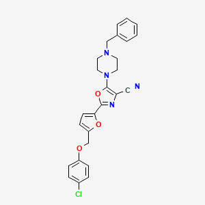 molecular formula C26H23ClN4O3 B11365644 5-(4-Benzylpiperazin-1-yl)-2-{5-[(4-chlorophenoxy)methyl]furan-2-yl}-1,3-oxazole-4-carbonitrile 