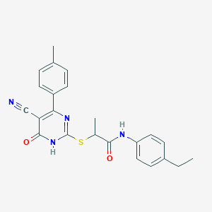 2-{[5-Cyano-4-(4-methylphenyl)-6-oxo-1,6-dihydropyrimidin-2-YL]sulfanyl}-N-(4-ethylphenyl)propanamide