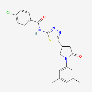 molecular formula C21H19ClN4O2S B11365756 4-chloro-N-{5-[1-(3,5-dimethylphenyl)-5-oxopyrrolidin-3-yl]-1,3,4-thiadiazol-2-yl}benzamide 