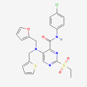 molecular formula C23H21ClN4O4S2 B11365779 N-(4-chlorophenyl)-2-(ethylsulfonyl)-5-[(furan-2-ylmethyl)(thiophen-2-ylmethyl)amino]pyrimidine-4-carboxamide 