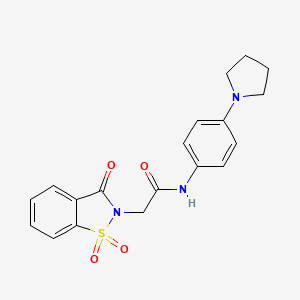 2-(1,1-dioxido-3-oxo-1,2-benzothiazol-2(3H)-yl)-N-[4-(pyrrolidin-1-yl)phenyl]acetamide