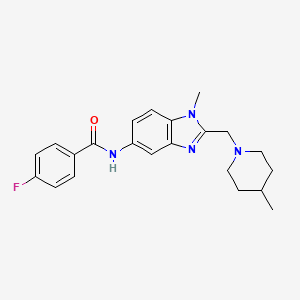 molecular formula C22H25FN4O B11365958 4-fluoro-N-{1-methyl-2-[(4-methylpiperidin-1-yl)methyl]-1H-benzimidazol-5-yl}benzamide 