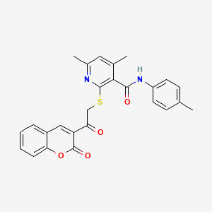 molecular formula C26H22N2O4S B11366010 4,6-dimethyl-N-(4-methylphenyl)-2-{[2-oxo-2-(2-oxo-2H-chromen-3-yl)ethyl]sulfanyl}pyridine-3-carboxamide 