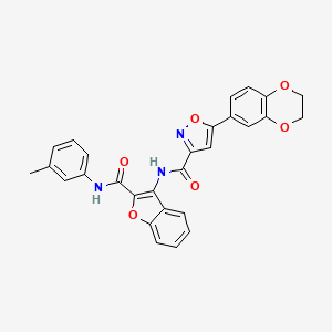 5-(2,3-dihydro-1,4-benzodioxin-6-yl)-N-{2-[(3-methylphenyl)carbamoyl]-1-benzofuran-3-yl}-1,2-oxazole-3-carboxamide