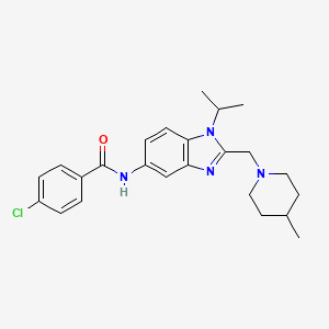 molecular formula C24H29ClN4O B11366124 4-chloro-N-{2-[(4-methylpiperidin-1-yl)methyl]-1-(propan-2-yl)-1H-benzimidazol-5-yl}benzamide 