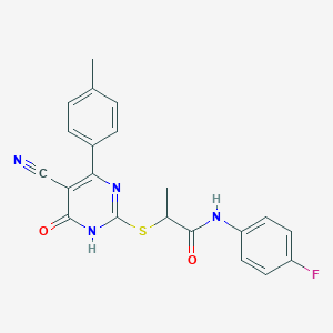 2-{[5-Cyano-4-(4-methylphenyl)-6-oxo-1,6-dihydropyrimidin-2-YL]sulfanyl}-N-(4-fluorophenyl)propanamide