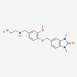 molecular formula C20H25N3O4 B11366220 5-[(4-{[(2-hydroxyethyl)amino]methyl}-2-methoxyphenoxy)methyl]-1,3-dimethyl-1,3-dihydro-2H-benzimidazol-2-one 