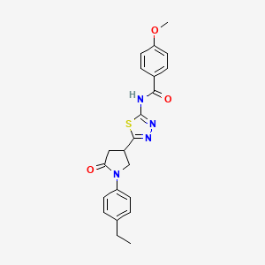 molecular formula C22H22N4O3S B11366337 N-{5-[1-(4-ethylphenyl)-5-oxopyrrolidin-3-yl]-1,3,4-thiadiazol-2-yl}-4-methoxybenzamide 