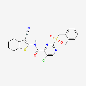 molecular formula C22H19ClN4O3S2 B11366345 5-chloro-N-(3-cyano-4,5,6,7-tetrahydro-1-benzothiophen-2-yl)-2-[(2-methylbenzyl)sulfonyl]pyrimidine-4-carboxamide 