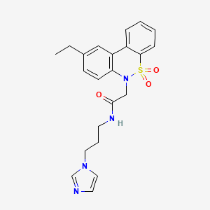 molecular formula C22H24N4O3S B11366564 2-(9-ethyl-5,5-dioxido-6H-dibenzo[c,e][1,2]thiazin-6-yl)-N-[3-(1H-imidazol-1-yl)propyl]acetamide 