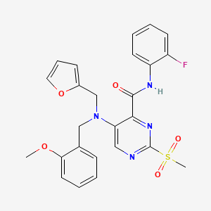 molecular formula C25H23FN4O5S B11367113 N-(2-fluorophenyl)-5-[(furan-2-ylmethyl)(2-methoxybenzyl)amino]-2-(methylsulfonyl)pyrimidine-4-carboxamide 