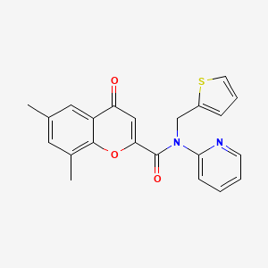 molecular formula C22H18N2O3S B11367129 6,8-dimethyl-4-oxo-N-(pyridin-2-yl)-N-(thiophen-2-ylmethyl)-4H-chromene-2-carboxamide 