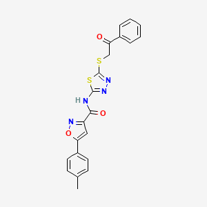 molecular formula C21H16N4O3S2 B11367302 5-(4-methylphenyl)-N-{5-[(2-oxo-2-phenylethyl)sulfanyl]-1,3,4-thiadiazol-2-yl}-1,2-oxazole-3-carboxamide 