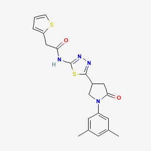 molecular formula C20H20N4O2S2 B11367380 N-{5-[1-(3,5-dimethylphenyl)-5-oxopyrrolidin-3-yl]-1,3,4-thiadiazol-2-yl}-2-(thiophen-2-yl)acetamide 