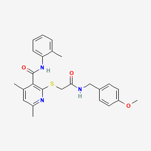 molecular formula C25H27N3O3S B11367466 2-({2-[(4-methoxybenzyl)amino]-2-oxoethyl}sulfanyl)-4,6-dimethyl-N-(2-methylphenyl)pyridine-3-carboxamide 