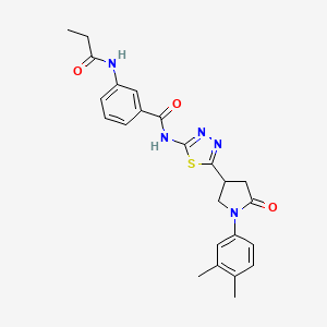 molecular formula C24H25N5O3S B11367558 N-{5-[1-(3,4-dimethylphenyl)-5-oxopyrrolidin-3-yl]-1,3,4-thiadiazol-2-yl}-3-(propanoylamino)benzamide 