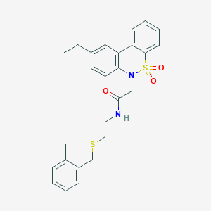 molecular formula C26H28N2O3S2 B11367643 2-(9-ethyl-5,5-dioxido-6H-dibenzo[c,e][1,2]thiazin-6-yl)-N-{2-[(2-methylbenzyl)sulfanyl]ethyl}acetamide 