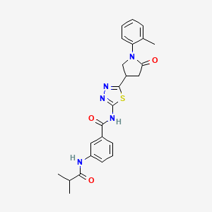 molecular formula C24H25N5O3S B11367704 N-{5-[1-(2-methylphenyl)-5-oxopyrrolidin-3-yl]-1,3,4-thiadiazol-2-yl}-3-[(2-methylpropanoyl)amino]benzamide 