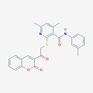 molecular formula C26H22N2O4S B11367730 4,6-dimethyl-N-(3-methylphenyl)-2-{[2-oxo-2-(2-oxo-2H-chromen-3-yl)ethyl]sulfanyl}pyridine-3-carboxamide 