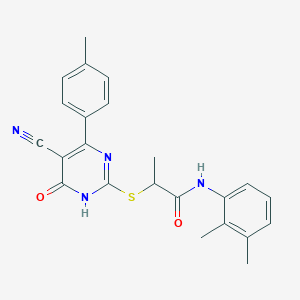 molecular formula C23H22N4O2S B11367825 2-{[5-Cyano-4-(4-methylphenyl)-6-oxo-1,6-dihydropyrimidin-2-YL]sulfanyl}-N-(2,3-dimethylphenyl)propanamide 