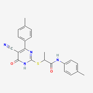 molecular formula C22H20N4O2S B11367855 2-{[5-Cyano-4-(4-methylphenyl)-6-oxo-1,6-dihydropyrimidin-2-YL]sulfanyl}-N-(4-methylphenyl)propanamide 