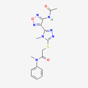 molecular formula C16H17N7O3S B11368070 2-({5-[4-(acetylamino)-1,2,5-oxadiazol-3-yl]-4-methyl-4H-1,2,4-triazol-3-yl}sulfanyl)-N-methyl-N-phenylacetamide 