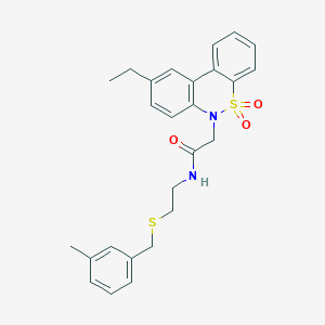 molecular formula C26H28N2O3S2 B11368122 2-(9-ethyl-5,5-dioxido-6H-dibenzo[c,e][1,2]thiazin-6-yl)-N-{2-[(3-methylbenzyl)sulfanyl]ethyl}acetamide 