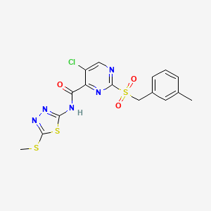 5-chloranyl-2-[(3-methylphenyl)methylsulfonyl]-N-(5-methylsulfanyl-1,3,4-thiadiazol-2-yl)pyrimidine-4-carboxamide