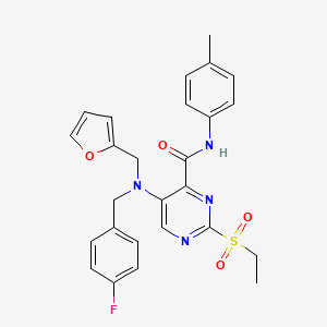 molecular formula C26H25FN4O4S B11368205 2-(ethylsulfonyl)-5-[(4-fluorobenzyl)(furan-2-ylmethyl)amino]-N-(4-methylphenyl)pyrimidine-4-carboxamide 