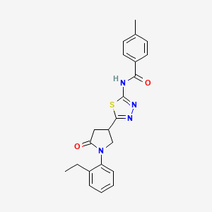 molecular formula C22H22N4O2S B11368273 N-{5-[1-(2-ethylphenyl)-5-oxopyrrolidin-3-yl]-1,3,4-thiadiazol-2-yl}-4-methylbenzamide 