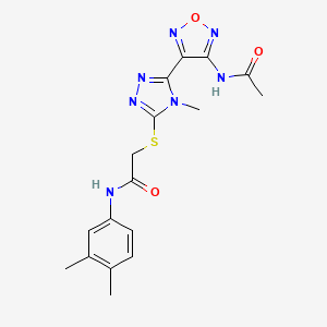 molecular formula C17H19N7O3S B11368275 2-({5-[4-(acetylamino)-1,2,5-oxadiazol-3-yl]-4-methyl-4H-1,2,4-triazol-3-yl}sulfanyl)-N-(3,4-dimethylphenyl)acetamide 