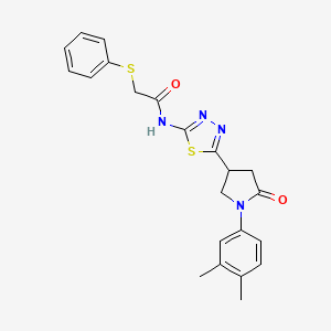 molecular formula C22H22N4O2S2 B11368435 N-{5-[1-(3,4-dimethylphenyl)-5-oxopyrrolidin-3-yl]-1,3,4-thiadiazol-2-yl}-2-(phenylsulfanyl)acetamide 