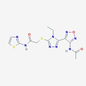 molecular formula C13H14N8O3S2 B11368436 2-({5-[4-(acetylamino)-1,2,5-oxadiazol-3-yl]-4-ethyl-4H-1,2,4-triazol-3-yl}sulfanyl)-N-(1,3-thiazol-2-yl)acetamide 