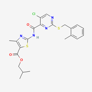 molecular formula C22H23ClN4O3S2 B11368491 2-Methylpropyl 2-[({5-chloro-2-[(2-methylbenzyl)sulfanyl]pyrimidin-4-yl}carbonyl)amino]-4-methyl-1,3-thiazole-5-carboxylate 