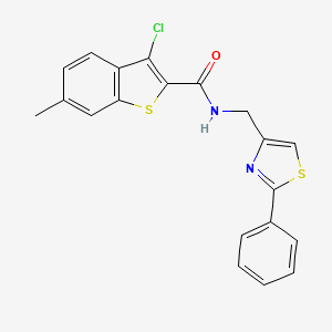 molecular formula C20H15ClN2OS2 B11368564 3-chloro-6-methyl-N-[(2-phenyl-1,3-thiazol-4-yl)methyl]-1-benzothiophene-2-carboxamide 