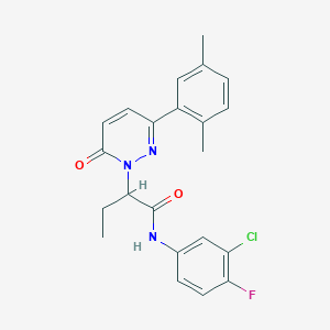 molecular formula C22H21ClFN3O2 B11368573 N-(3-chloro-4-fluorophenyl)-2-[3-(2,5-dimethylphenyl)-6-oxopyridazin-1(6H)-yl]butanamide 