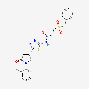 molecular formula C23H24N4O4S2 B11368708 3-(benzylsulfonyl)-N-{5-[1-(2-methylphenyl)-5-oxopyrrolidin-3-yl]-1,3,4-thiadiazol-2-yl}propanamide 