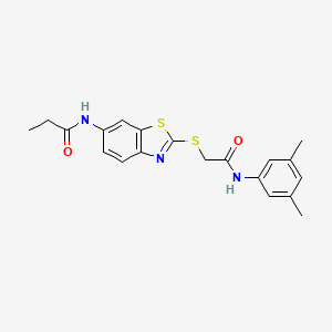 molecular formula C20H21N3O2S2 B11368739 N-[2-({2-[(3,5-dimethylphenyl)amino]-2-oxoethyl}sulfanyl)-1,3-benzothiazol-6-yl]propanamide 