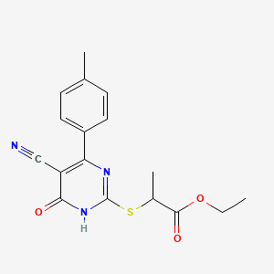 molecular formula C17H17N3O3S B11368755 ethyl 2-[[5-cyano-6-(4-methylphenyl)-4-oxo-1H-pyrimidin-2-yl]sulfanyl]propanoate 