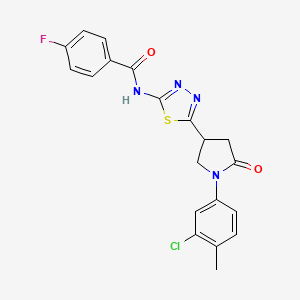 molecular formula C20H16ClFN4O2S B11368779 N-{5-[1-(3-chloro-4-methylphenyl)-5-oxopyrrolidin-3-yl]-1,3,4-thiadiazol-2-yl}-4-fluorobenzamide 