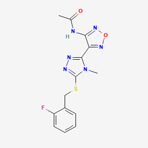 molecular formula C14H13FN6O2S B11368800 N-(4-{5-[(2-fluorobenzyl)sulfanyl]-4-methyl-4H-1,2,4-triazol-3-yl}-1,2,5-oxadiazol-3-yl)acetamide 